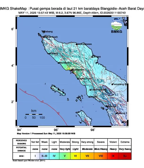 Gempa Bumi M6.2 Guncang Kabupaten Aceh Barat Daya, Tidak Berpotensi Tsunami